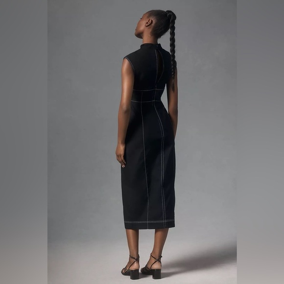 NWT! Anthropologie Maeve Black and White Scoop-Neck Column Midi Dress Sz M - Picture 3 of 9